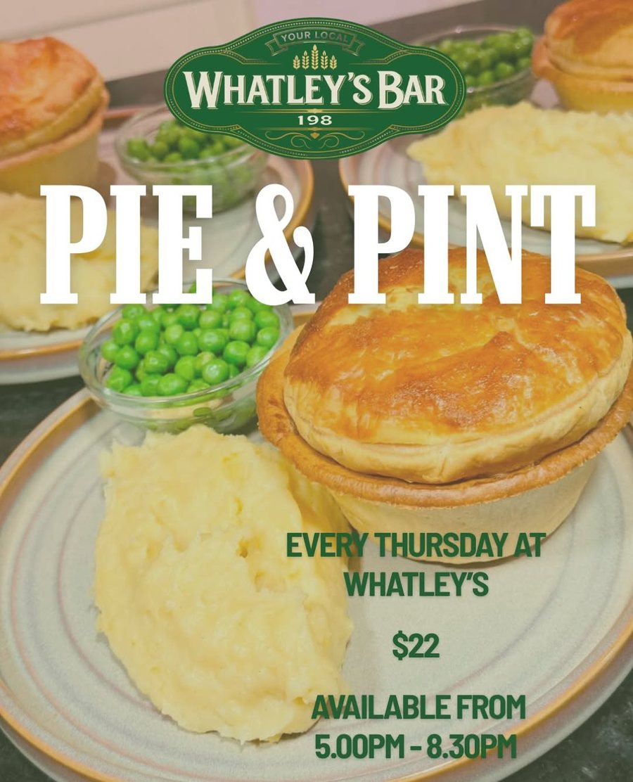 Pie & Pint every Thursday — $22, 5–8.30pm