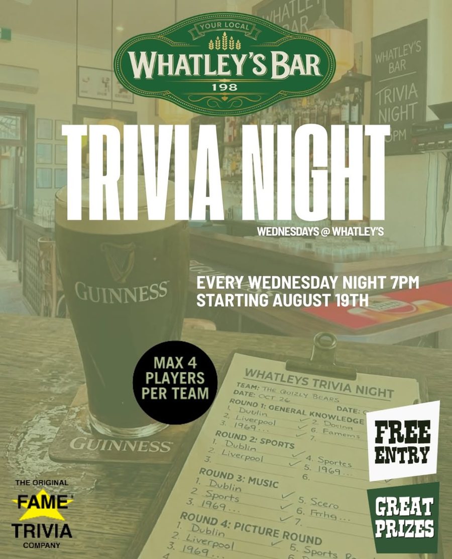 Trivia Night every Wednesday from 7pm — free entry, great prizes